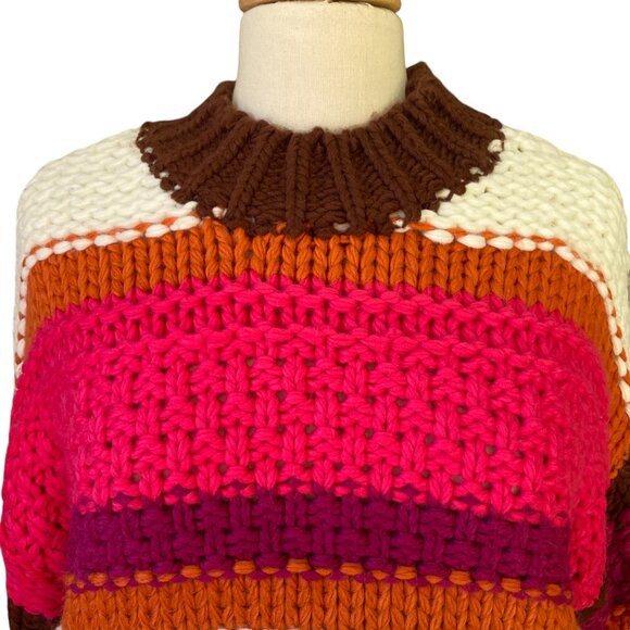 BaeVely Chunky Colorblock Sweater Cropped Y2K Retro Festival Stripes Thick-M - Picture 3 of 15